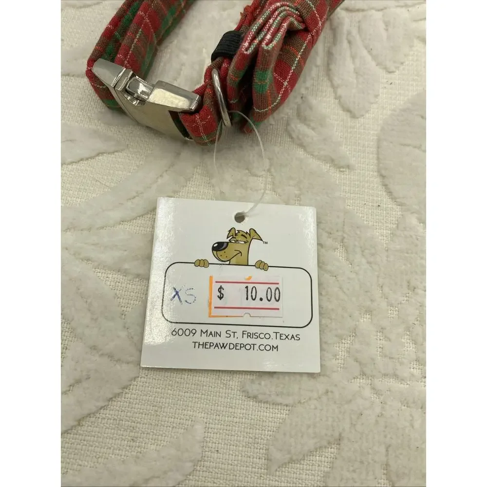 XSmall Puppy Collar Christmas Red And Green Plaid Bow 10”